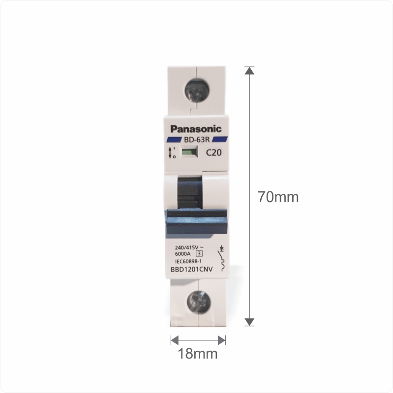 Cầu dao tự động Aptomat MCB 1P 20A Panasonic BBD1201CNV 6kA