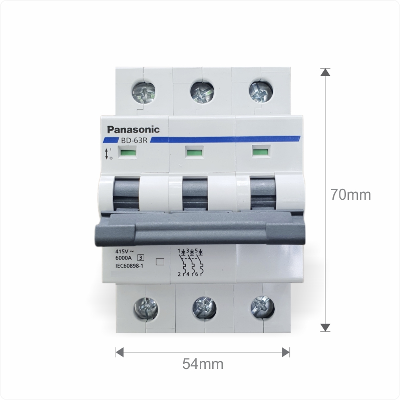 Cầu dao tự động Aptomat MCB 3P 63A Panasonic BBD3633CNV 6kA